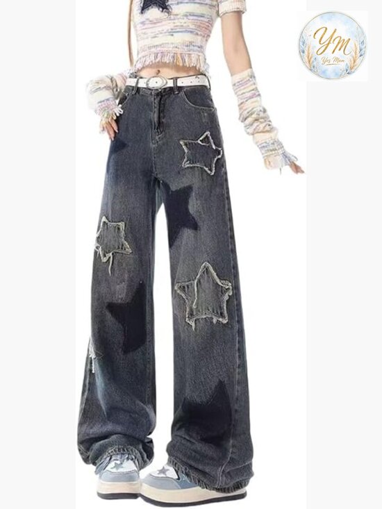 Denim - Y2K Baggy Ripped Jeans – Wide Leg Distressed Denim High Waist Streetwear